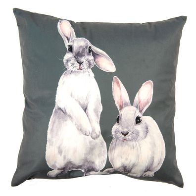 Clayre & Eef Kissenbezug 45x45 cm Grün Weiß Polyester Quadrat Kaninchen