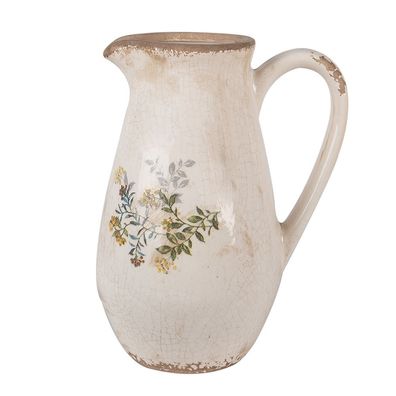 Clayre & Eef Dekorative Kanne 17x13x22 cm Beige Gelb Keramik Blumen (Gr. 17x13x22 cm)