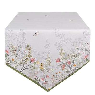 Clayre & Eef Tischläufer 50x160 cm Weiß Baumwolle Blumen (Gr. 50x160 cm)