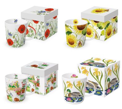 1 Kaffeebecher Blumen oder Garten oder Ente mit Geschenkbox, Tasse Blumen