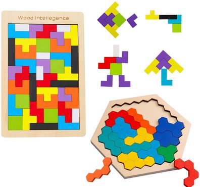 Tetris Tangram Holzpuzzles Didaktisches Lernspielzeug Pcs Intelligenz