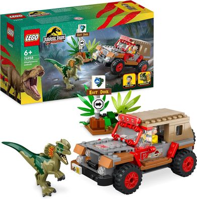 LEGO 76958 Jurassic Park Hinterhalt des Dilophosaurus, Dinosaurier Spielzeug Set ...
