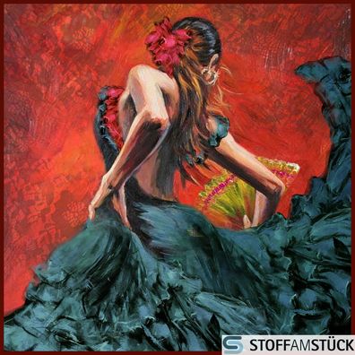 Stoff Kissen Panel Kunstleder Flamenco Tänzerin 45 cm x 45 cm digital bedruckt