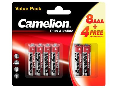 Micro-Batterie Camelion Plus Alkaline 1,5 V, LR03 Typ AAA, 8 + 4 er-Blister