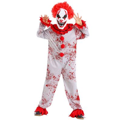 Kinder Halloween Jumpsuit Joker Clown Overall Blutfleck Bodysuit Maske 3er Set Kostüm