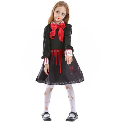 Mädchen 2er Set Frock Halloween One-Piece Kleid Kinder Ballkleid Clown Spliced Dress