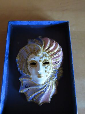 Maske Italienische Deko Maske klein rosa lila gold Keramik