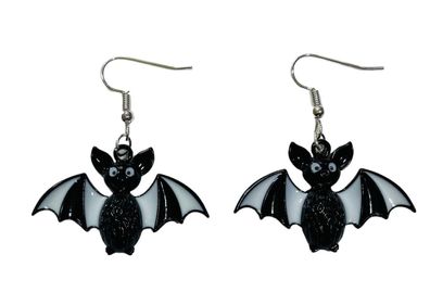 Fledermaus Ohrringe Miniblings Hänger Halloween Vampir Blutsauger schwarz weiß