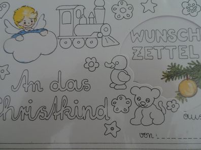 alte Weihnachtskarte Mein Wunschzettel an das Christkind Din A4 ausmalen
