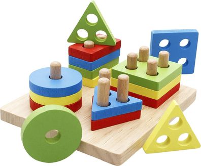 Lewo Holzpuzzles Geometrisches Stapel Steckspiel Farben und Formen Sortierspiel