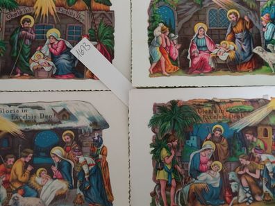 alte EF Glanzbilder Krippenmotiv-Grußkarten Heilige Familie Hirten Könige Weihnacht