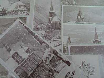 10 Weihnachtsgrußkarten Klaus Musolf Künstlerkarte Kirchen Weihnachtsmarkt Dorf