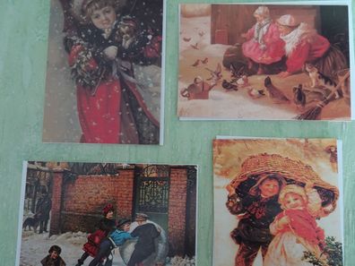 4 nostalgische Vintage Weihnachtsgrußkarten Kindermotive