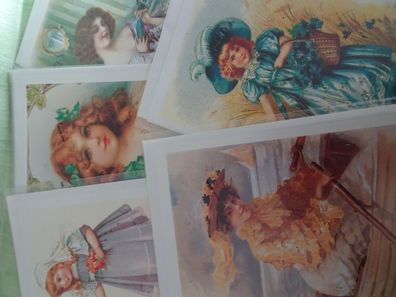 5 nostalgische Vintage Grußkarten Kinder Frauen Damen Natur "neutral ohne Text