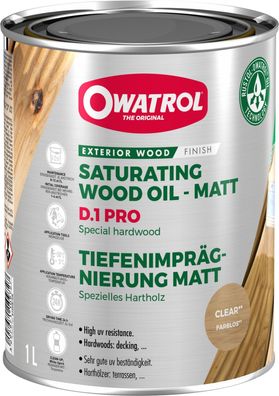 Owatrol D1 Pro 20l 21,5€/ l altgrau Tropen Hart Holz Öl Sättiger Imprägnierung