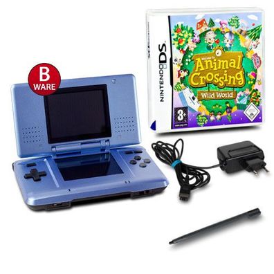 DS Handheld Konsole metallic hellblau #60B + Spiel Animal Crossing Wild World