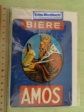 alte echte Blechkarte Blechschild Biere Amos Grußkarte 14x10cm Herlitz