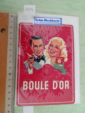 alte echte Blechkarte Blechschild Boule D´Or Zigaretten Grußkarte 14x10cm Herlitz