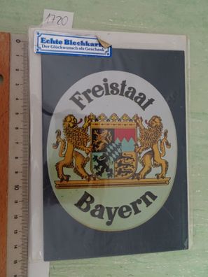 alte echte Blechkarte Blechschild Freistaat Bayern Wappen Grußkarte 14x10cm Herlitz