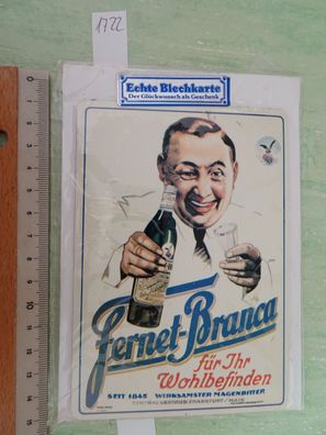 alte echte Blechkarte Blechschild Fernet Branca Magenbitter Grußkarte 14x10cm Herlitz