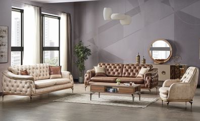 Sofagarnitur 3 + 3 + 1 Sitzer Chesterfield Modern Stil Garnitur Set 3tlg. Sofa Relax