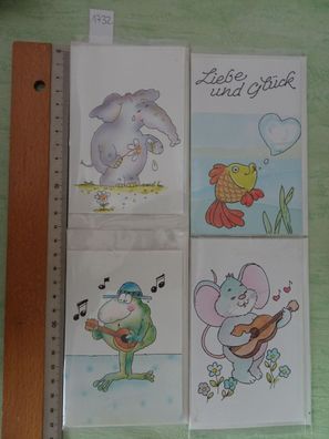 alte mini Pop-Up Grußkarten Glückwünsche lustige Elefant Fisch Frosch Maus Katze Hund