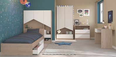 Parisot Kinderzimmer Jugendzimmer Komplett Set 7-teilig "Shelter1" in weiß und Eiche
