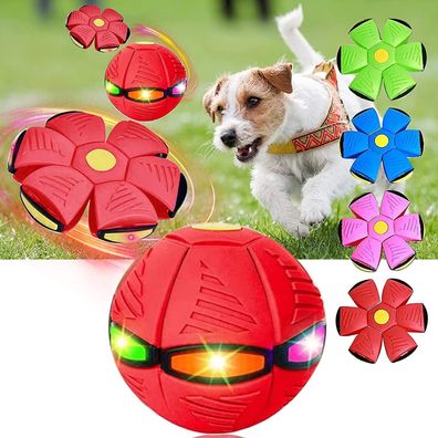 Haustierspielzeug, fliegender Untertassenball mit 6 LED-Lichtern, Rot