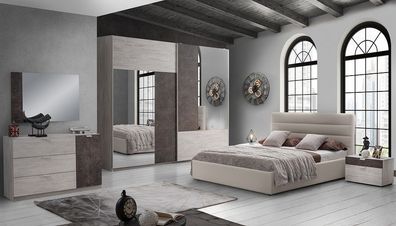 Schlafzimmer Set Lea in Creme grau braun 160x190 cm / mit Lattenrost 26 Leisten