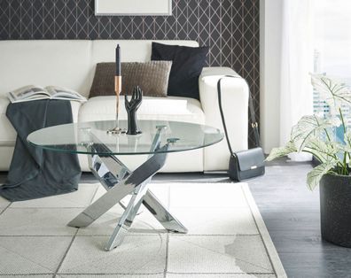 Couchtisch Wohnzimmer Tisch Glas Metall Chrom Beistelltisch rund 80 cm Kopenhagen