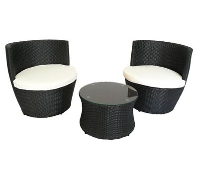 Designer Rattan Gartenmöbel Set Cari 2 Sitzer Sitzgarnitur schwarz für Balkon Lounge