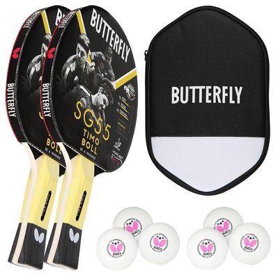 Butterfly 2x Timo Boll SG55 Tischtennisschläger + Hülle + 6x 40+ 3 * * * TT Bälle