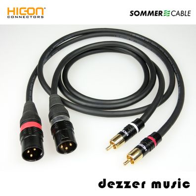 2x 20m Adapterkabel Galileo Hicon Gold / Cinch XLR male / Sommer Cable 20,00m TOP