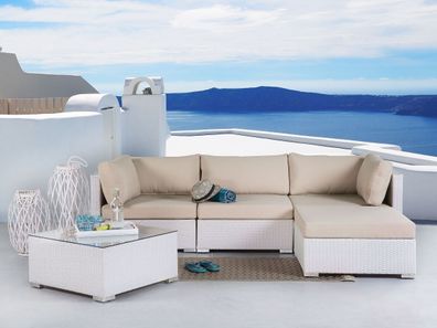 NEU Designer Rattan Gartenmöbel SUN Lounge Sitzgruppe Rattanlounge weiß beige Garten