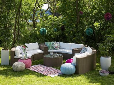 Runde Rattan Gartenmöbel Sydney Lounge braun weiß Sitzgarnitur rund Terrasse Garten