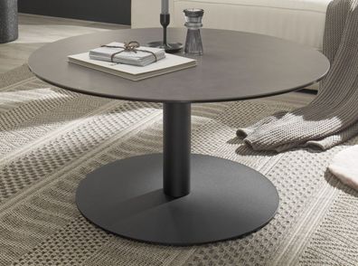 Couchtisch Beistelltisch Keramik grau Metall schwarz Sofatisch Tisch rund Tartu 80cm