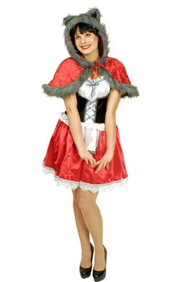 Rotkäppchen Kostüm m. Wolfspelz Halloween Cosplay Märchen Karneval Fasching