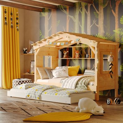 DOLCE NIDO Kinderbett, Spielbett, Jugendbett, Spielhaus, 100% natur