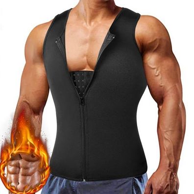 Herren Sauna Weste Sweat Tank Top mit Gürtel Zip Korsett Fitness Shirt Abnehmen Vest