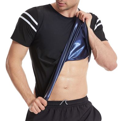 Herren Kurze T-shirt Sauna Effekt Tight Korsett Sport Top mit Streifen Jogger Hemd