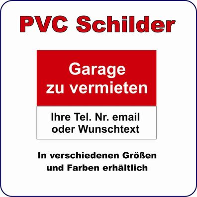 SCHILD wetterfest "Garage zu vermieten" PVC Plane 840 x 594 mm quer DIN 1
