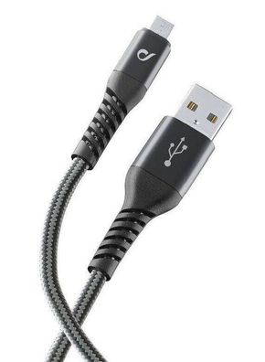 Cellularline Micro USB Daten und Ladekabel 1,2m Stoffummatelung