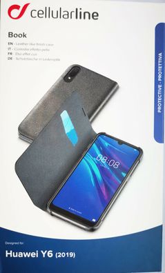 Cellularline Book Tasche Hülle für Huawei Y6 2019 Kartenfach schwarz