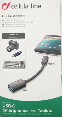Cellularline USB-C Adapter auf USB-A schwarz für Datenübertragung