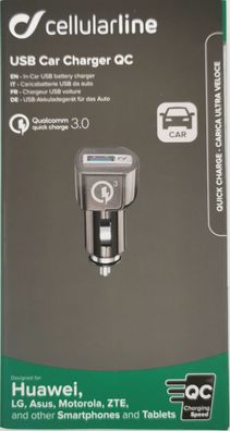 Cellularline USB Car Charger 18W KFZ Universal Ladegerät 12/24V schwarz
