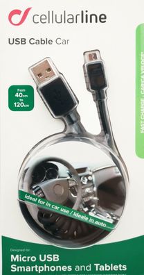 Cellularline USB Car Kabel Micro USB 1,2m Lade und Datenkabel schwarz