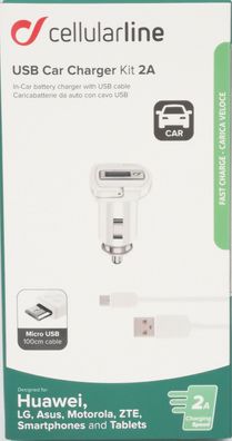 Cellularline Charger Kit 2A Kfz Ladegerät Huawei, ZTE, LG , Motorola, Micro USB
