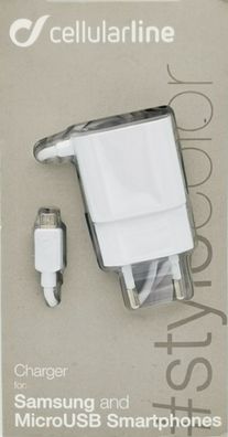 Cellularline Charger Ladegerät mit integrierten Micro USB Kabel 1,5m weiß 1A