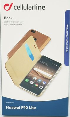 Cellularline Book Tasche Hülle für Huawei P10 Lite Kartenfach braun