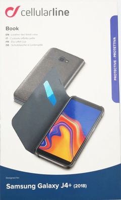 Cellularline Book Tasche Hülle für Samsung Galaxy J4+ 2018 kartenfach schwarz